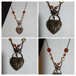 Vintage Heart Pendant Necklace with Key Design
